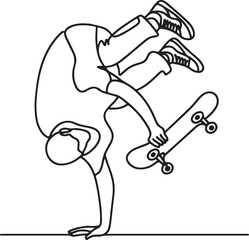 Skateboarder Handplant Trick Vector Illustration - Simple Line Drawing