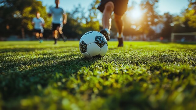 Youth soccer players practicing drills on a sunny afternoon in a local park