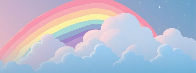 Fototapeta premium Colorful rainbow arching over fluffy clouds in a serene sky