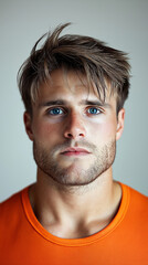 Obraz premium Junger Mann mit Bart und lässigem Look vor hellem Hintergrund