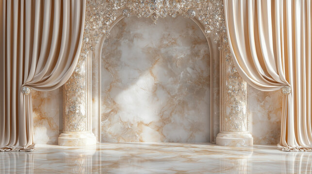 Luxurious marble archway with elegant drapery and classical columns for sophisticated events and grand wedding decor