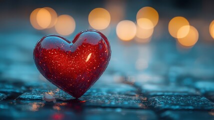 Fototapeta premium Enchanting heart-shaped glass object with sparkling details romantic setting still life photography soft light background artistic perspective love and affection concept