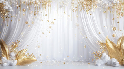 Luxurious white and gold wedding backdrop with sparkling details for elegant ceremonies and grand celebrations