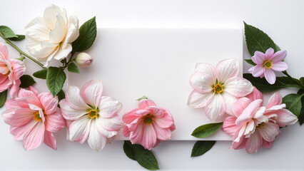 Fototapeta premium Frame surrounded by spring flowers