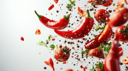 Ripe, beautiful and fresh vegetables. Thrown into the air. Advertising photography. white background
