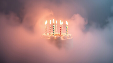 Fototapeta premium festive cake with candles, bright, delicious chocolate cake illustration