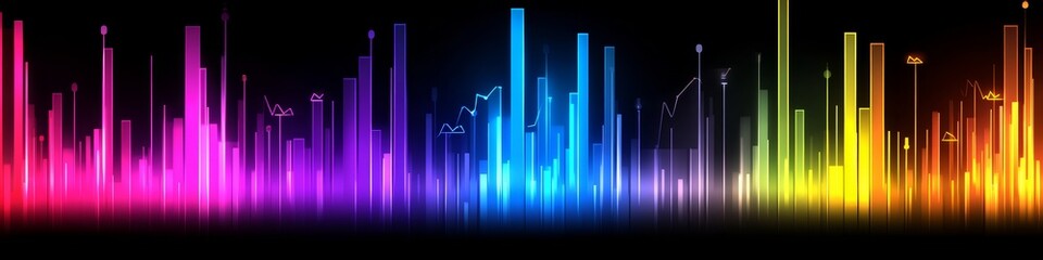 Fototapeta premium Financial Data Visualization With Glowing Column Chart And Vibrant Line Graphs On Dark Background