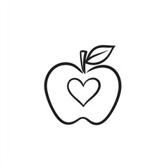 Fototapeta premium Simple apple with heart, graphic design, isolated, illustration, concept