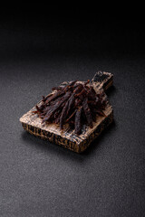 Jerky, dried horse meat or beef slices with salt and spices