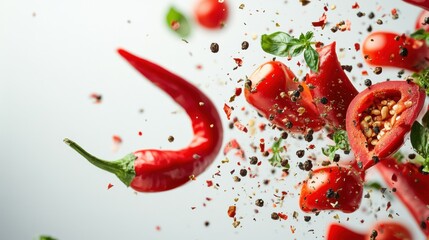Ripe, beautiful and fresh vegetables. Thrown into the air. Advertising photography. white background
