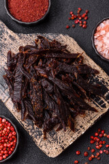 Jerky, dried horse meat or beef slices with salt and spices