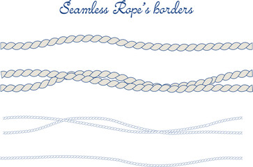 Anchor ropes and lines, vector seamless borders in vintage style. Rope's lines decoration for wedding invitations, greeting cards, banners, flyers and other templates.