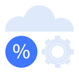 Large cloud overlaid by a gear and percentage symbol, highlighting themes of data analysis, technology, and cloud computing. Ideal for tech solutions, data management, cloud services, system
