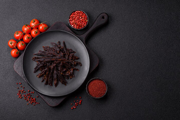 Jerky, dried horse meat or beef slices with salt and spices
