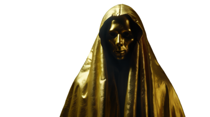 mysterious person in golden cloath on transparent background