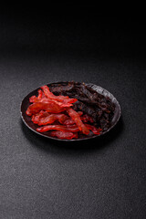 Jerky, dried chicken slices with salt and spices