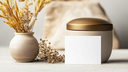 Minimalist Funeral Mockup with Blank Card and Memorial Urn