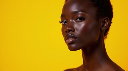 An elegant profile of a person against a vibrant yellow background.