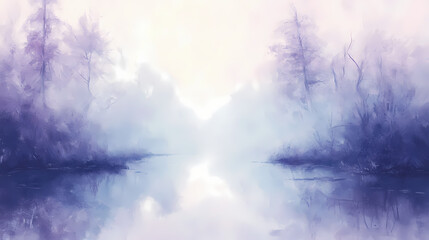 Misty veil shrouds a soft focus world in pastel hues, pastel, light purple. Veil Between Worlds. Illustration