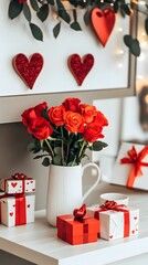 Romantic Red Roses Valentine's Day Gift Setup