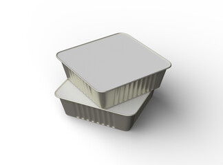 3d rendered image of a small square food foil tray isolated on a transparent background