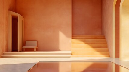Fototapeta premium Minimalist Orange and Beige Interior Staircase Design