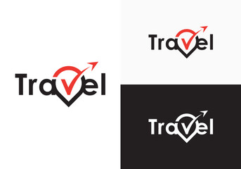 Creative travel location logo design with v in the word travel being the key point in the logo design wordmark