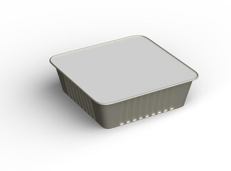 3d rendered image of a small square food foil tray isolated on a light background