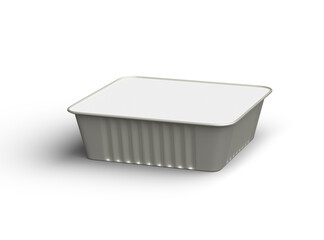 3d rendered image of a small square food foil tray isolated on a light background