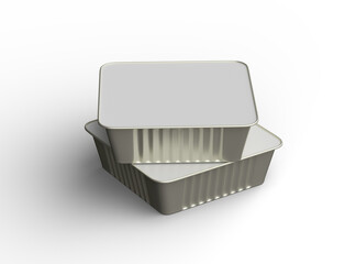 3d rendered image of a small square food foil tray isolated on a light background