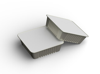 3d rendered image of a small square food foil tray isolated on a light background