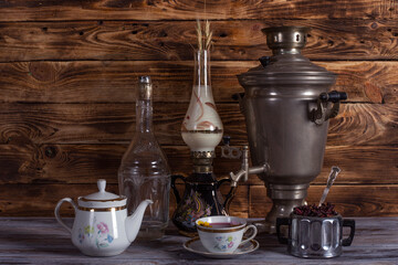 Cups and saucers, tea set on table