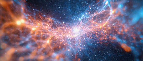 Naklejka premium Futuristic cosmic landscape showcasing vibrant energy network