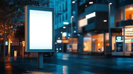 Advertising Billboard Mockup in the City at Night, Commercial Concept