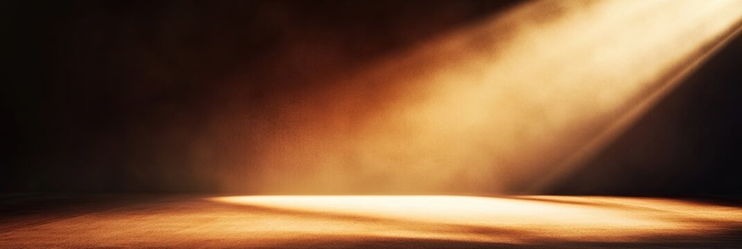 A dramatic spotlight illuminating a dark stage, creating a captivating atmosphere for performances and presentations. with copyspace