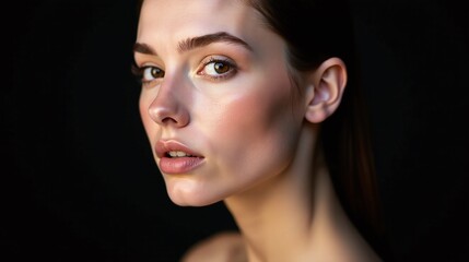 Fototapeta premium Radiant, glowing face against a stark, black background.
