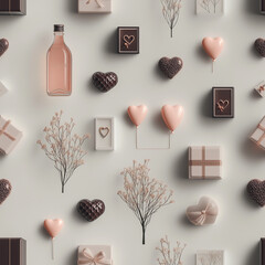 Seamless pattern - Romantic Composition with Gifts and Hearts