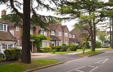 Row of semi-detached houses in a London suburb, UK
