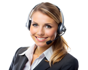 Young business woman telephone operator hotline worker customer support service manager with headset isolated on a white background copy space. Call center concept 