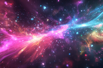       Purple and blue stars in a dark sky with a bright light