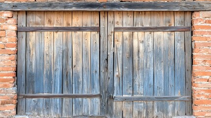 Rustic Weathered Wooden Barn Doors Brick Wall Background