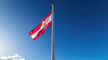 Fototapeta premium Peruvian flag waving in clear sky