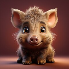 Fototapeta premium Niedliches Wildschwein, brauner Hintergrund