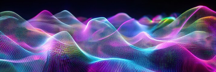 Obraz premium Vibrant Neon Particle Waves Abstract Landscape Digital Art