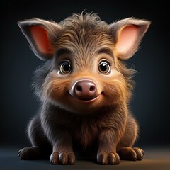 Fototapeta premium Kleines Wildschwein, schwarzer Hintergrund