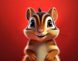 Niedliches Streifenhörnchen, roter Hintergrund