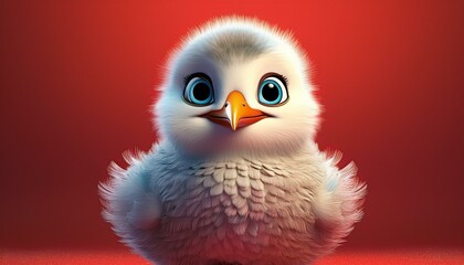 Kleine niedliche M&ouml;we, roter Hintergrund