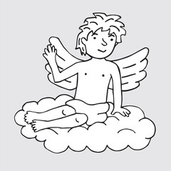 angel on cloud hand drawing, funny angel