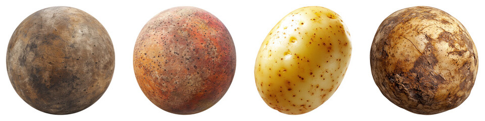 Potato close up isolated on transparent background ,PNG, set of
