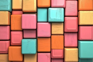 Fototapeta premium A vibrant 3D geometric structure composed of colorful cubes showcases modern abstract design concepts in vivid hues and intricate patterns